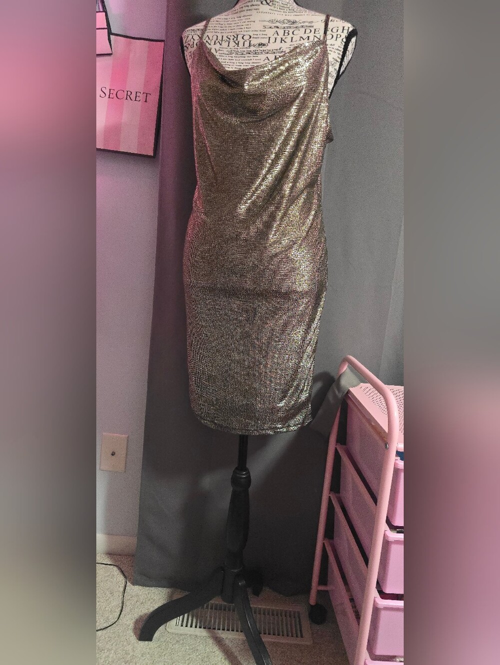 Forever 21 Metallic Gold Cowl Neck Party Dress